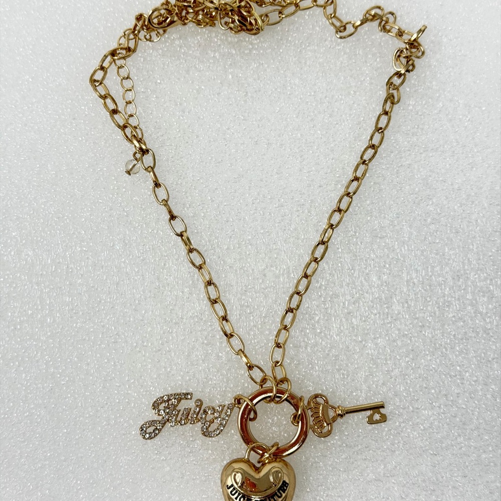 Juicy Couture Gold Necklace with Heart and Key Charms